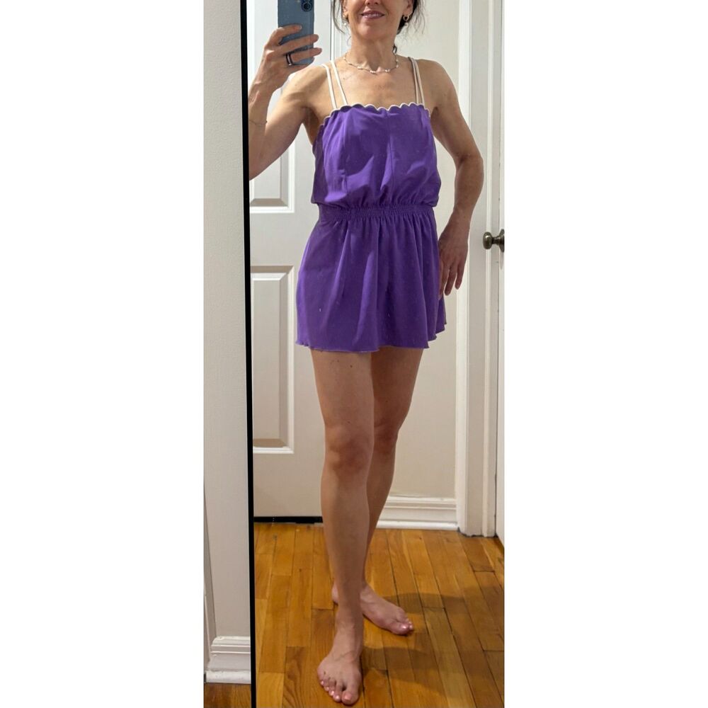 Vintage 70s DeWeese Purple Romper Dress Playsuit Made USA Size 10